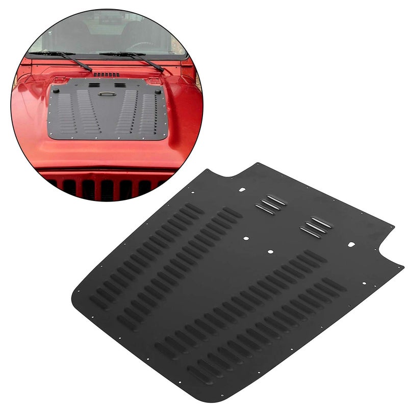 ECOTRIC Hood Louver Compatible with 1997-2002 Jeep Wrangler TJ Black Powder Coating Aluminum Vented Engine Vent Insert Radiator Cooling Panel - Image 2